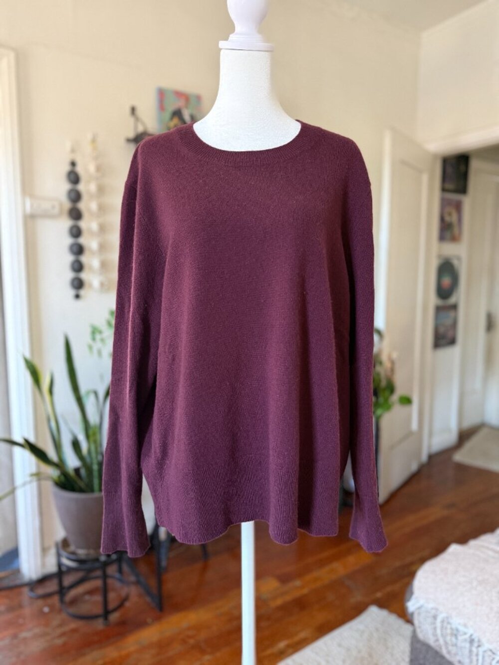 J.Crew Cashmere Crew Neck Sweater Burgundy Purple Plum XXL 100% Cashmere Womens